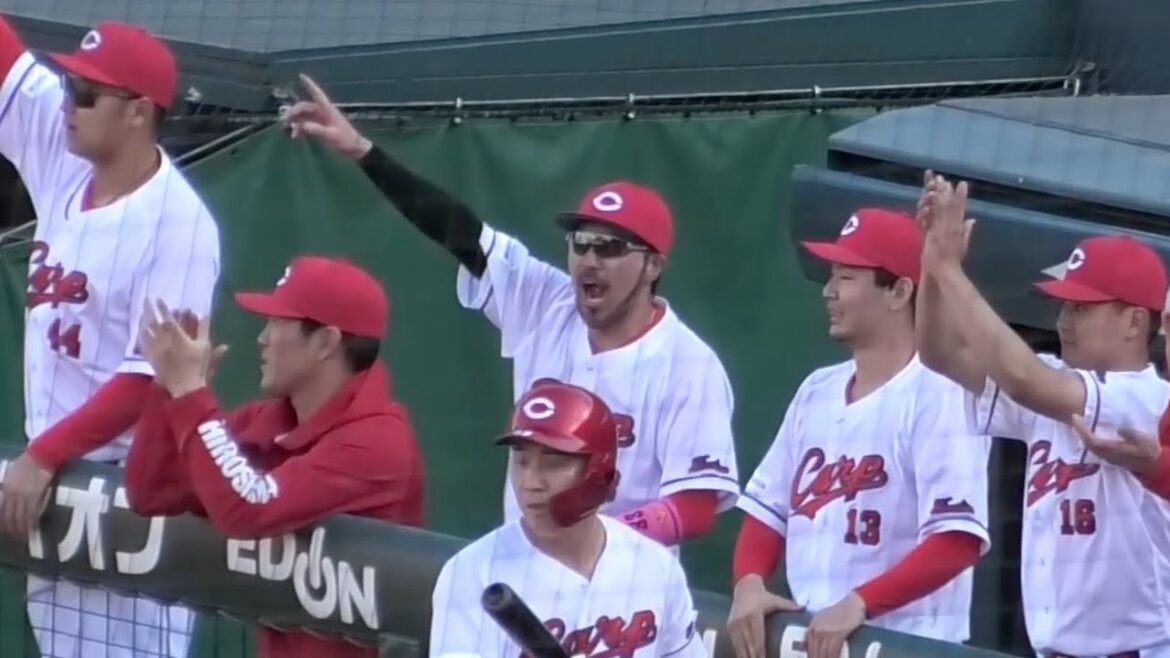 8回、貴重な追加点をあげた矢野にベンチを叩いて喜ぶ師匠の菊池涼介！広島東洋カープvs横浜DeNAベイスターズ 2025年4月6日