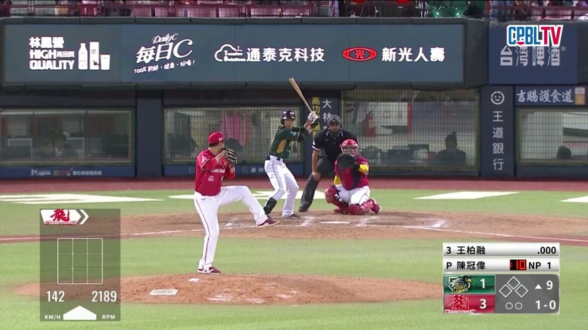 04/03 台鋼 VS 味全 九局上，王柏融敲出本季首安，可惜隊友無法串連火力，比賽結束，味全獲勝