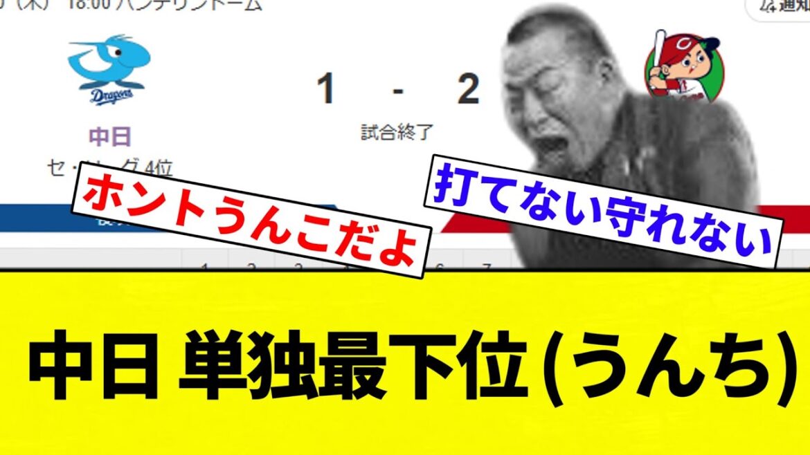 【帰還】中日 単独最下位 (うんち)【プロ野球反応集】【2chスレ】【なんG】