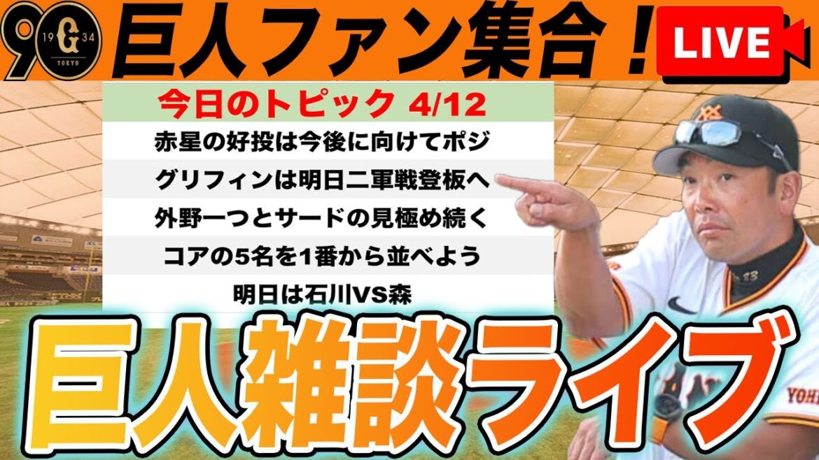【巨人ファン集合】赤星の好投はポジ！打線も核の5名は問題なし！サードと外野残り1枠は今後も見極めなど雑談　読売ジャイアンツ