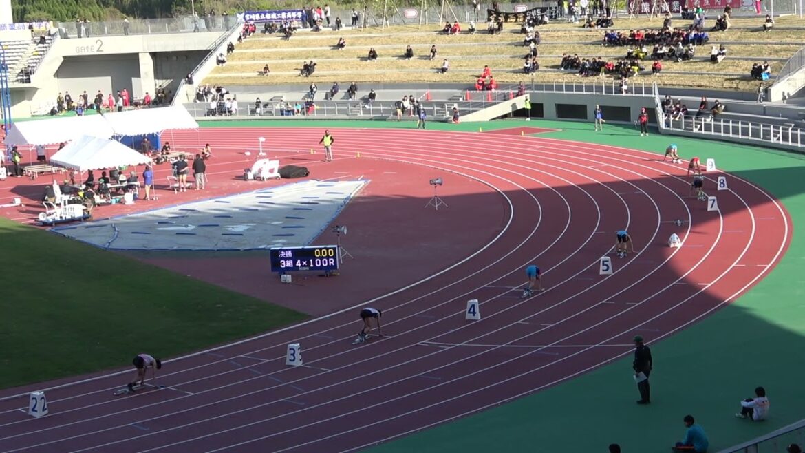 20250413164700宮崎県記録会共男4×100ｍＲ3組 都城工業高 留田 千聖・吉田 汰地・山路 晃矢・黒木 怜桜
