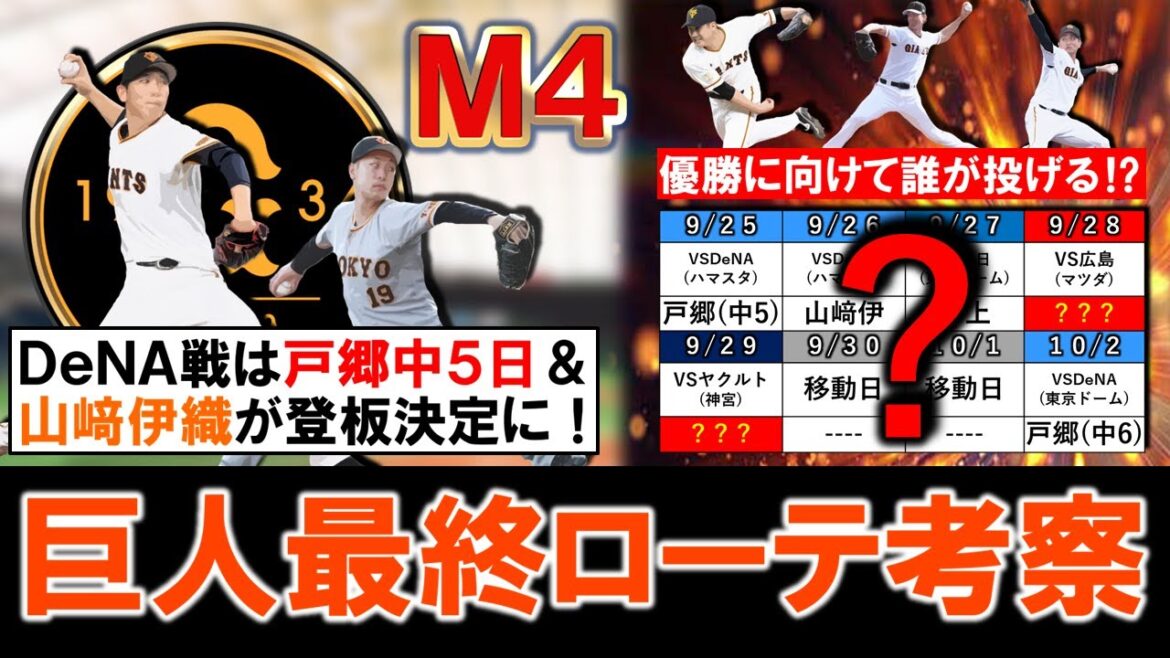 【巨人最終ローテ考察】阪神との天王山を乗り切りマジック4に縮めた巨人は明日からのDeNA戦『戸郷 翔征』が中5日&『山﨑伊織』の登板が決定!そして、それ以外の残り4試合は優勝に向け誰が投げることに!? 【巨人最終ローテ考察】阪神との天王山を乗り切りマジック4に縮めた巨人は明日からのDeNA戦『戸郷 翔征』が中5日&『山﨑伊織』の登板が決定!そして、それ以外の残り4試合は優勝に向け誰が投げることに!?