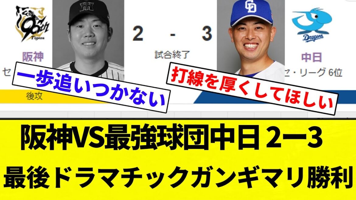 【最強球団の帰還】阪神VS最強球団中日 2ー3 最後ドラマチックガンギマリ勝利【プロ野球反応集】【2chスレ】【なんG】