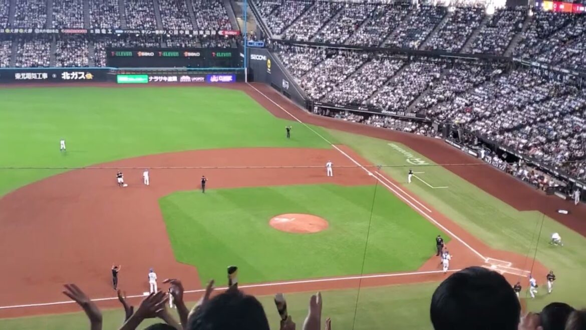 20240928【現地ﾋﾞｼﾞﾀｰ盛り上がる】谷川原健太の先制ﾀｲﾑﾘｰ~得点ﾃｰﾏ　2回表　福岡ｿﾌﾄﾊﾞﾝｸﾎｰｸｽ@ｴｽｺﾝﾌｨｰﾙﾄﾞHOKKAIDO･内野3塁側