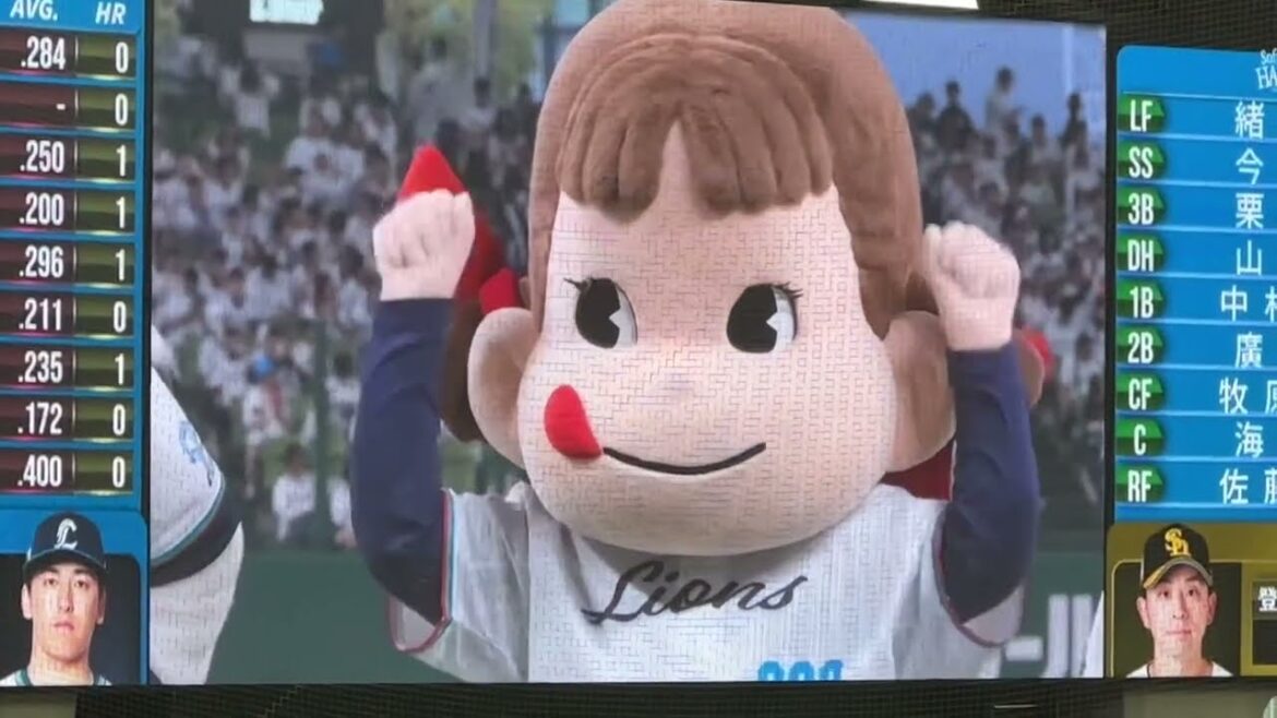 不二家ペコちゃん75才(?) 初めてのセレモニアルピッチ【西武vsソフトバンク】2025/4/19