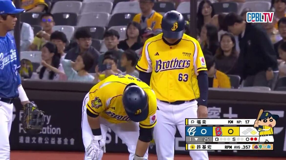 04/18 富邦 VS 中信 一局下，張奕雖被擊出安打，但馬上回穩投出三振，將攻勢凍結在一壘