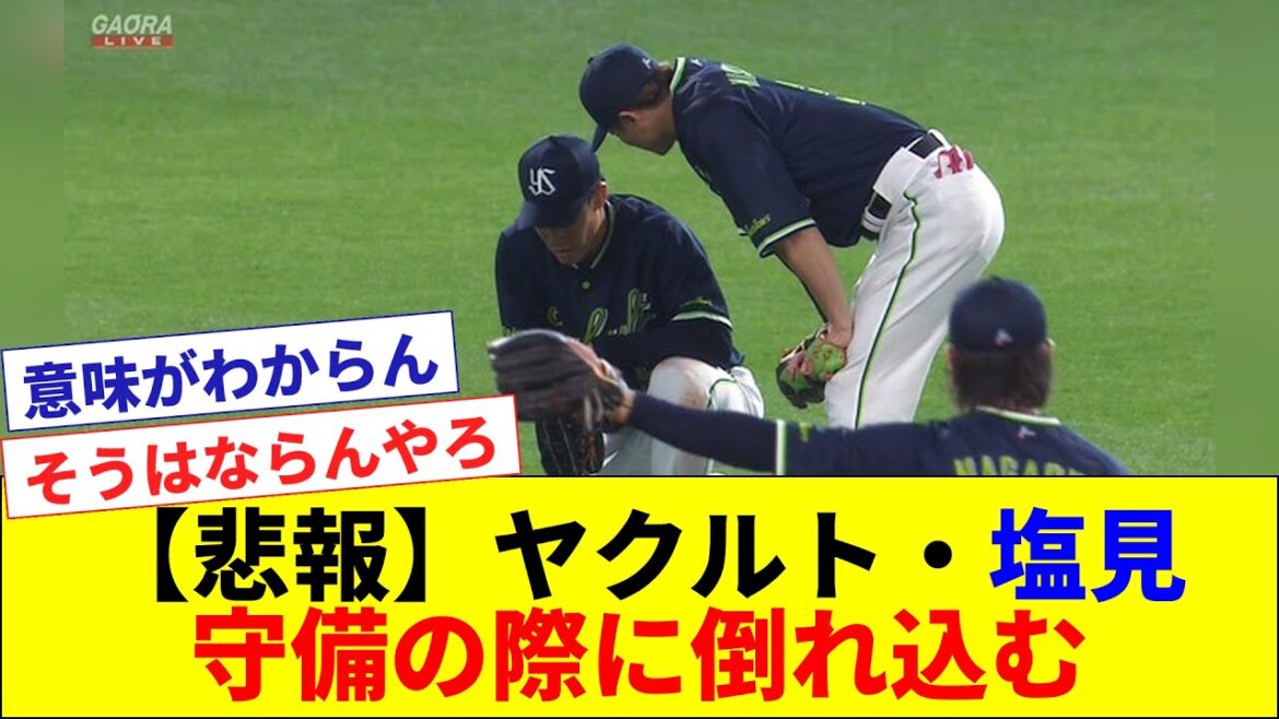 【悲報】ヤクルト・塩見 守備の際にそのまま倒れ込む