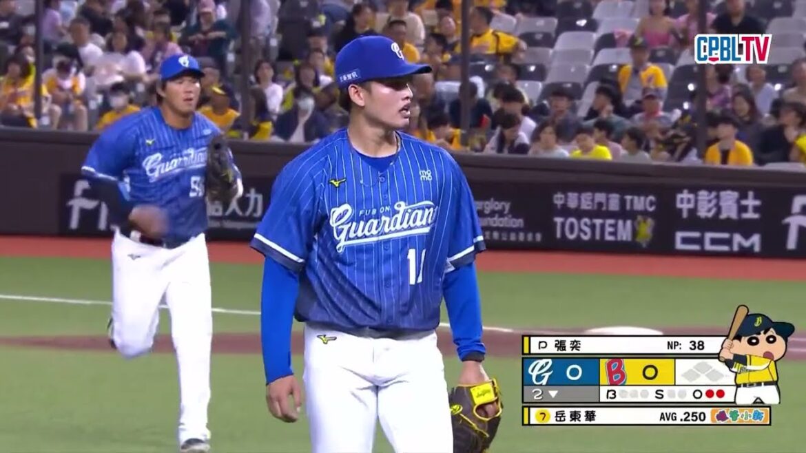 04/18 富邦 VS 中信 二局下，張奕投出三上三下半局，包含一次三振！