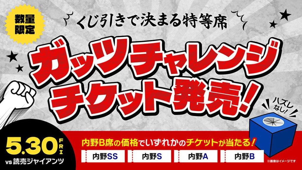 【中日ドラゴンズ】5/30巨人戦にて「ガッツチャレンジチケット」追加発売！ クジ引きで内野SS～内野Bのいずれかがあたる！ - スポーツナビ - スポーツナビ