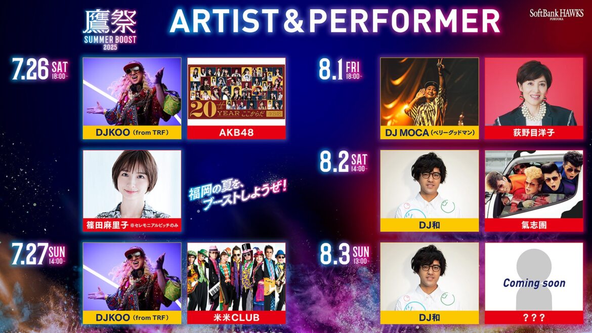 「鷹祭 SUMMER BOOST 2025」第2弾ゲスト発表！ | 福岡ソフトバンクホークス株式会社のプレスリリース