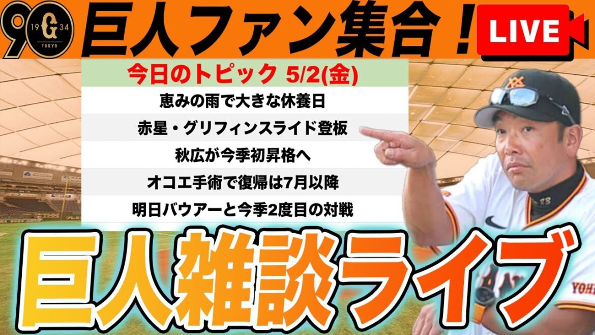 【巨人ファン集合】恵みの雨で大きな休養!明日は赤星VSバウアー!セリーグライバル球団との戦力比較など雑談 読売ジャイアンツ 【巨人ファン集合】恵みの雨で大きな休養!明日は赤星VSバウアー!セリーグライバル球団との戦力比較など雑談 読売ジャイアンツ