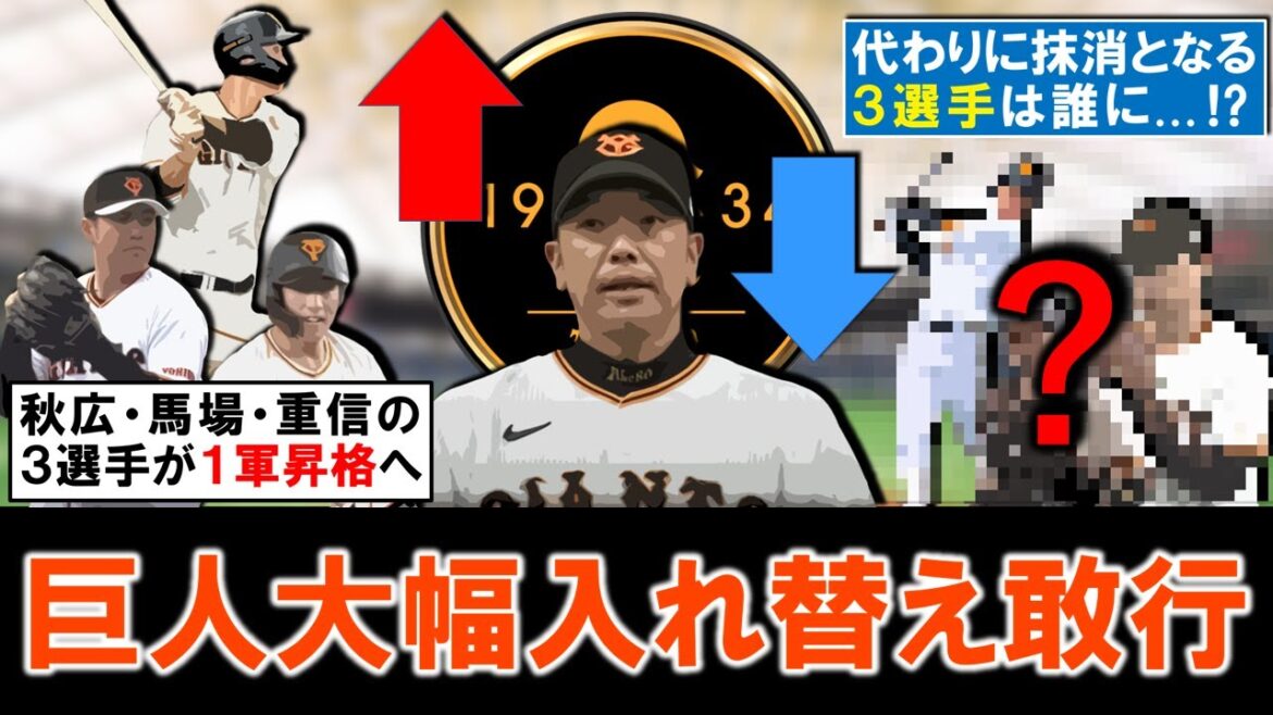 【大幅入れ替え敢行！】巨人『秋広優人』『重信慎之介』『馬場 皐輔』ら３選手が１軍昇格へ！一方で代わりに抹消になる３選手は誰に！？