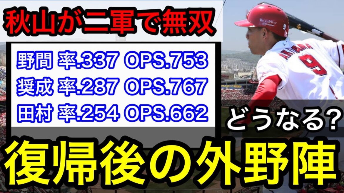 【朗報】秋山翔吾が二軍無双。一軍復帰で野間、中村奨成はどのように起用していくのかを考察します。