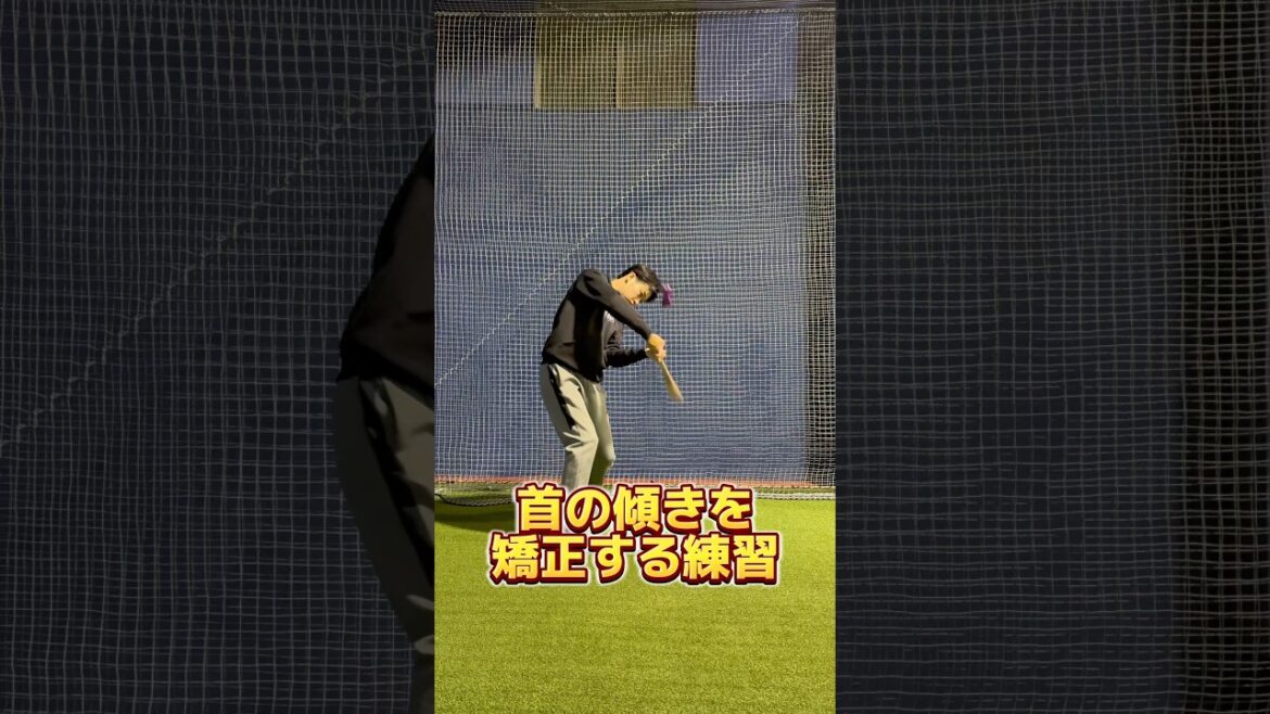 首の傾きを強制する練習 #野球 #バッティング