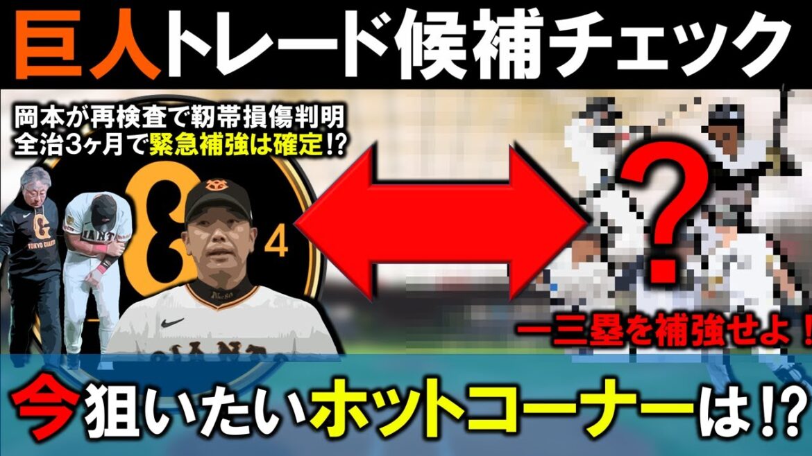 【狙い目はこの辺り！？】巨人トレード候補チェック　『岡本和真』が再検査で靭帯損傷判明で全治３ヶ月の離脱となり緊急補強は必至の中で、今現在他球団で２軍にいるホットコーナー（一三塁）のトレード候補は！？