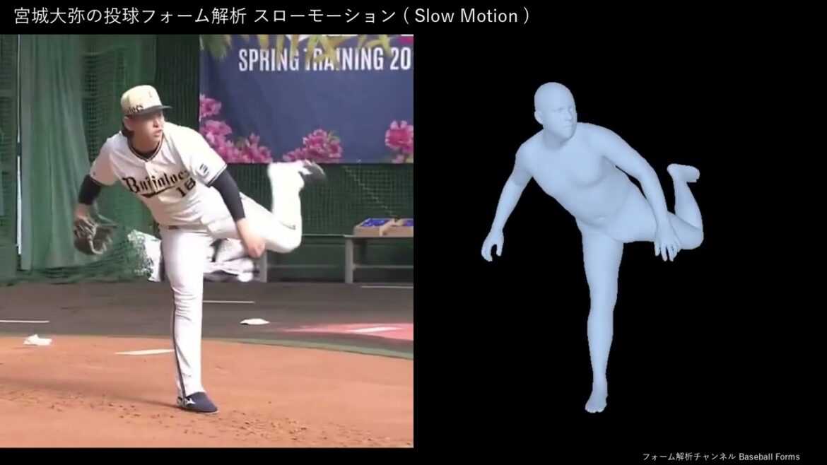 宮城大弥の投球フォーム解析 2025年 投球練習 今年も好調 【横背面から】