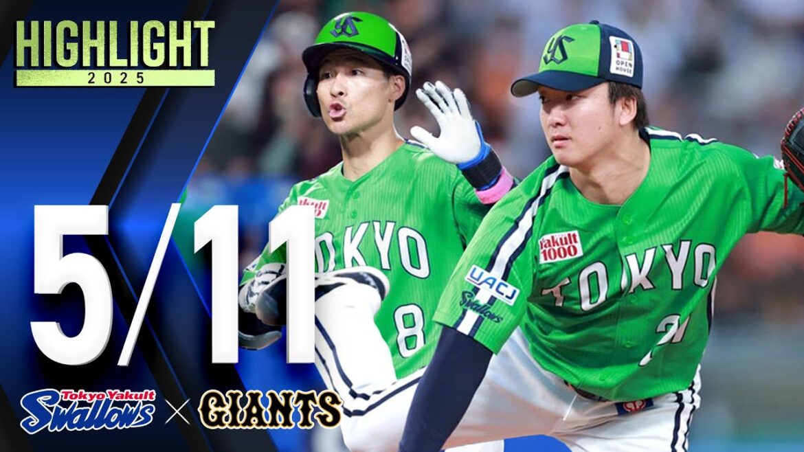 【スワローズ活躍シーン】吉村貢司郎投手、8回1失点10奪三振の好投で今季2勝目&茂木栄五郎選手、値千金の2ランHR　　5月11日　東京ヤクルトスワローズvs読売ジャイアンツ（神宮球場）