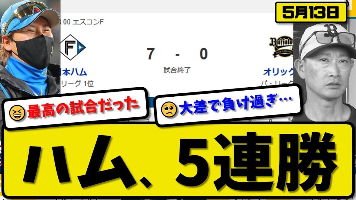 【1位vs2位】日本ハムファイターズがオリックスバファローズに7-0で勝利…5月13日完封勝ちで5連勝…先発伊藤8回無失点…五十幡&山縣&伏見&野村が活躍【最新・反応集・なんJ・2ch】プロ野球 【1位vs2位】日本ハムファイターズがオリックスバファローズに7-0で勝利…5月13日完封勝ちで5連勝…先発伊藤8回無失点…五十幡&山縣&伏見&野村が活躍【最新・反応集・なんJ・2ch】プロ野球