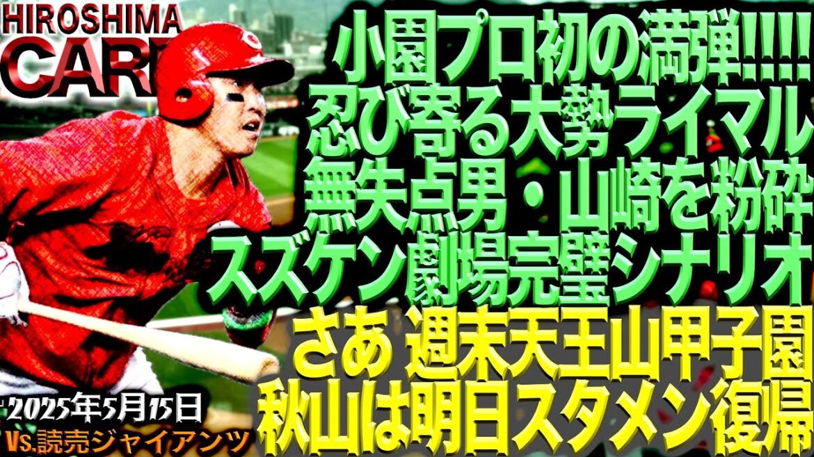 無敵【広島カープ】vs読売ジャイアンツ!!当然のように三連勝!!!サンタテ!!!(2025/5/15)