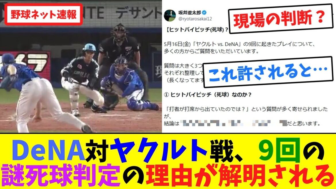 DeNA対ヤクルト戦、9回の”謎死球”判定の理由が解明される【ネット反応集】 DeNA対ヤクルト戦、9回の"謎死球"判定の理由が解明される【ネット反応集】
