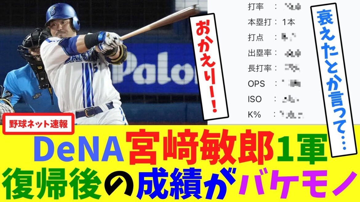 DeNA宮﨑敏郎"1軍復帰後"の成績がバケモノ【ネット反応集】