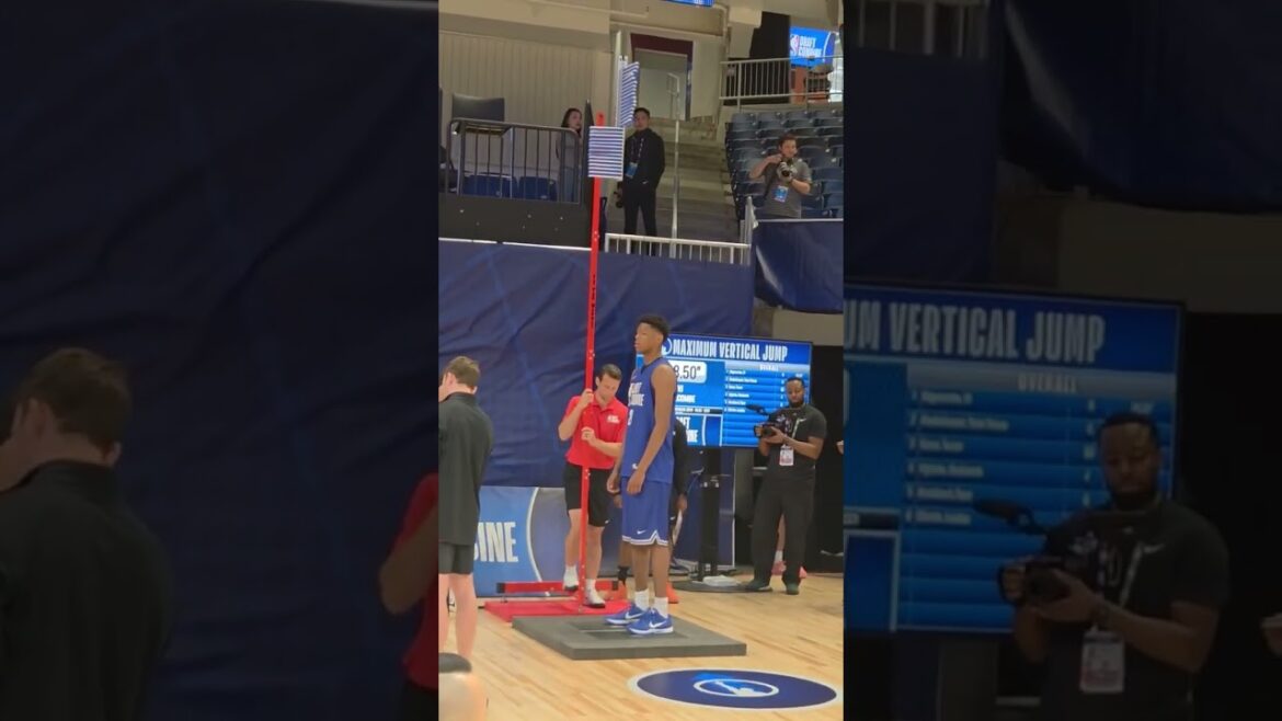 Rutgers forward Ace Bailey shows off his standing vertical at the NBA Combine.