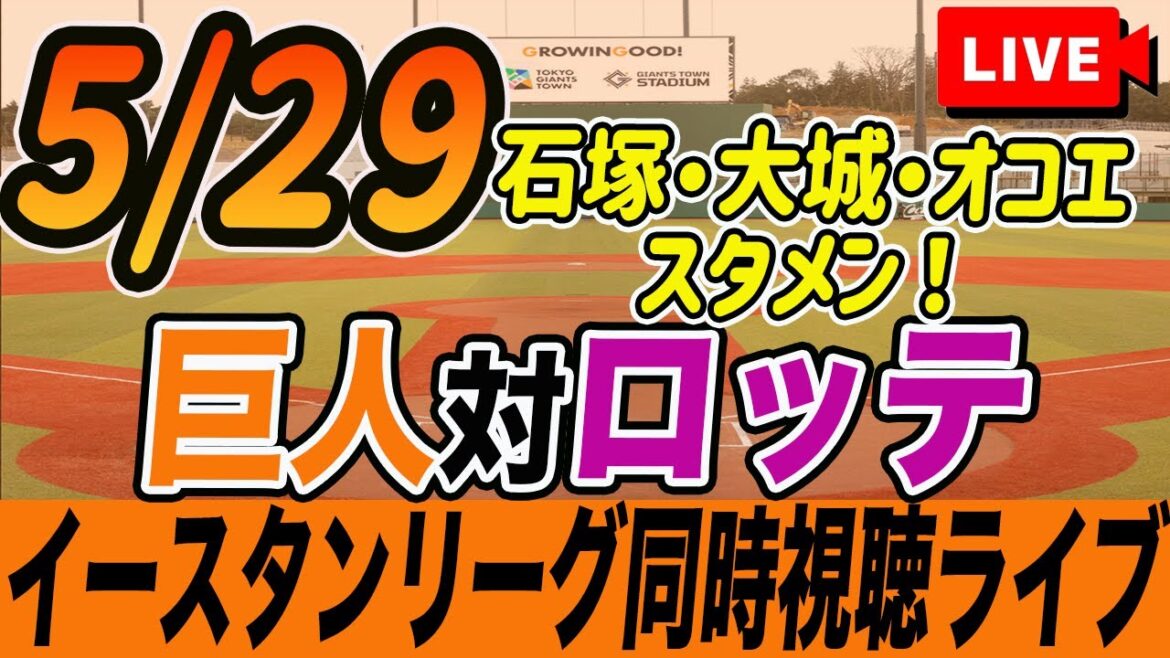 【巨人/同時視聴】5/29イースタンリーグ巨人対千葉ロッテを観戦しながら雑談しようライブ配信　石塚1番ショートスタメン　読売ジャイアンツ　観戦ライブ