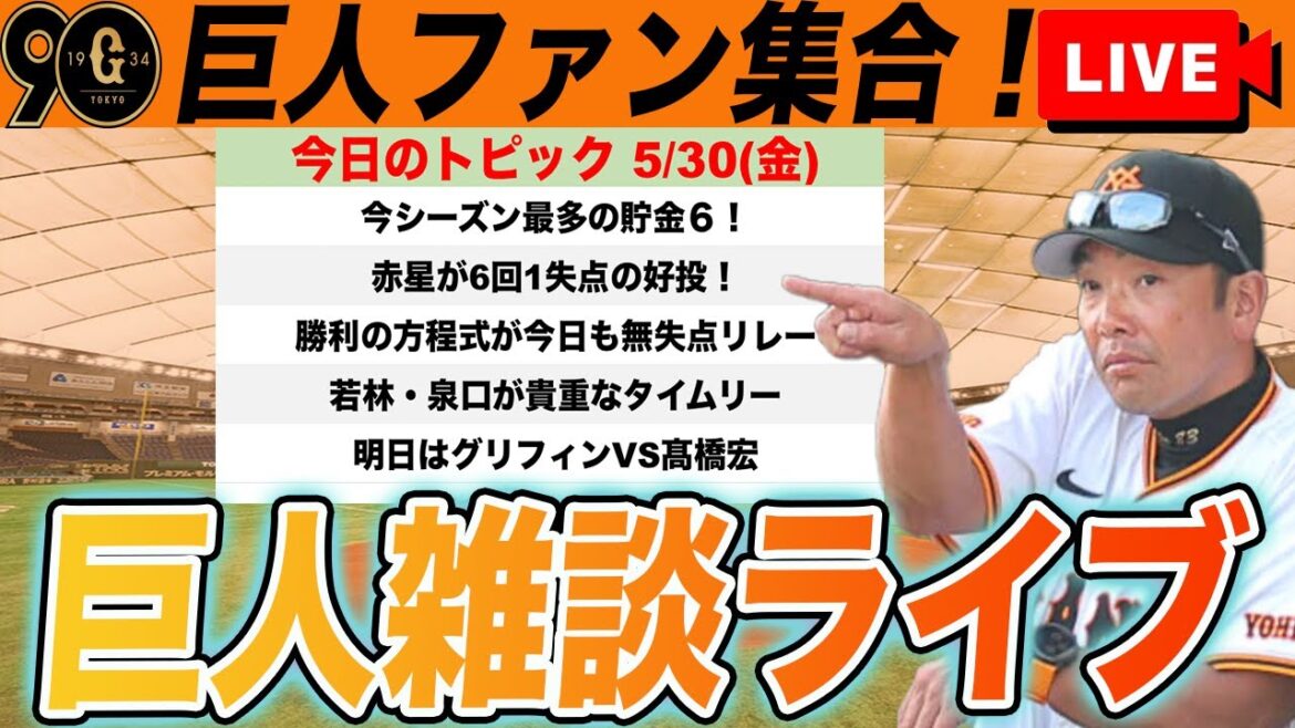 【巨人ファン集合/祝勝会】中日に快勝で今季最多貯金6！5月勝ち越しも確定！岡本不在でも巨人は強いなど雑談　読売ジャイアンツ