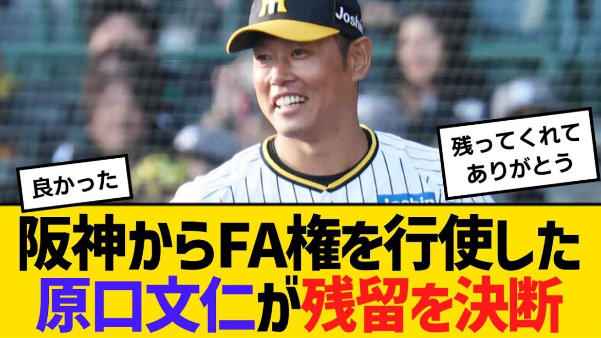 阪神から国内FA権を行使した原口文仁が残留を決断「タテジマのユニホームを着てグラウンドを駆け回りたいと思います」　【ネットの反応】【反応集】