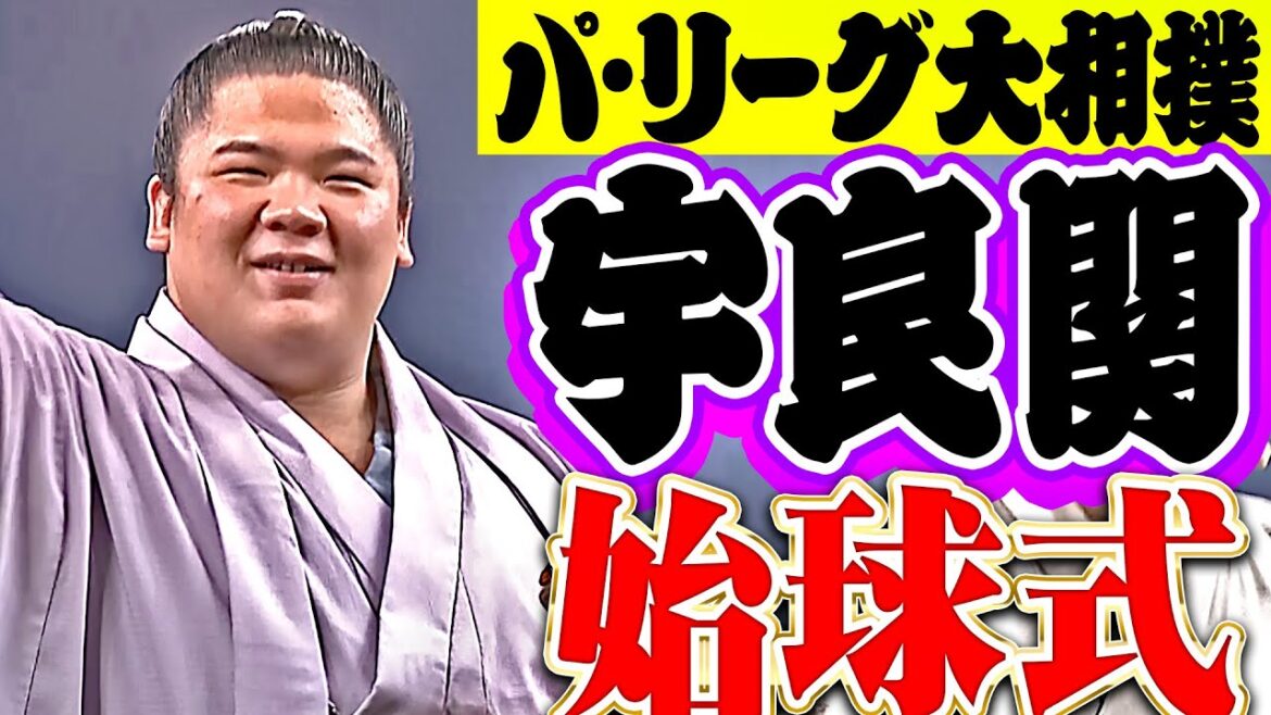 【決まり手は…】宇良関のパワフル始球式 ”上手投げ⇒押し倒し”【パ・リーグ大相撲】
