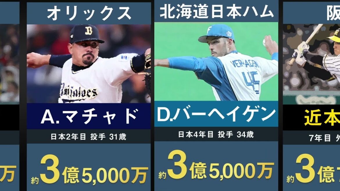 【外国人含む】2025年プロ野球選手年俸ランキングベスト38【NPB ライデルマルティネス モイネロ 柳田悠岐 坂本勇人 中田翔 筒香嘉智 岡本和真 オスナ サンタナ】