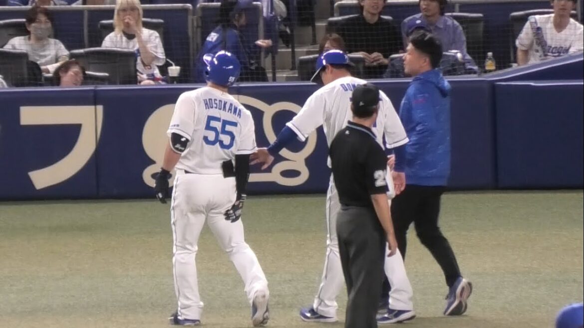 -2025.05.05-【NPB】５回裏 細川成也 走塁時に脚裏を痛め苦悶の表情… 負傷交代へ 中日ドラゴンズ（vs横浜DeNA）