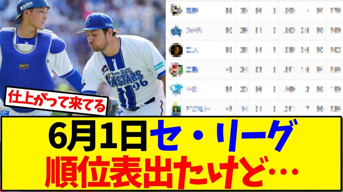 【最新版】6月1日セ・リーグ順位表出たけど…【野球反応集】