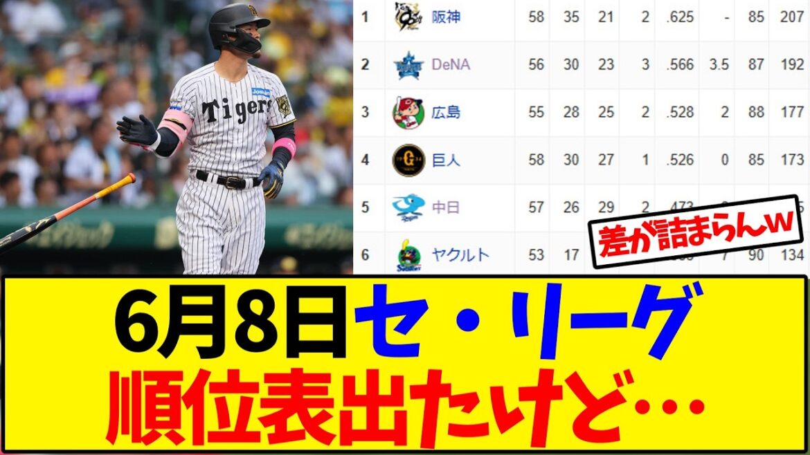 【最新版】6月8日セ・リーグ順位表出たけど…【野球反応集】