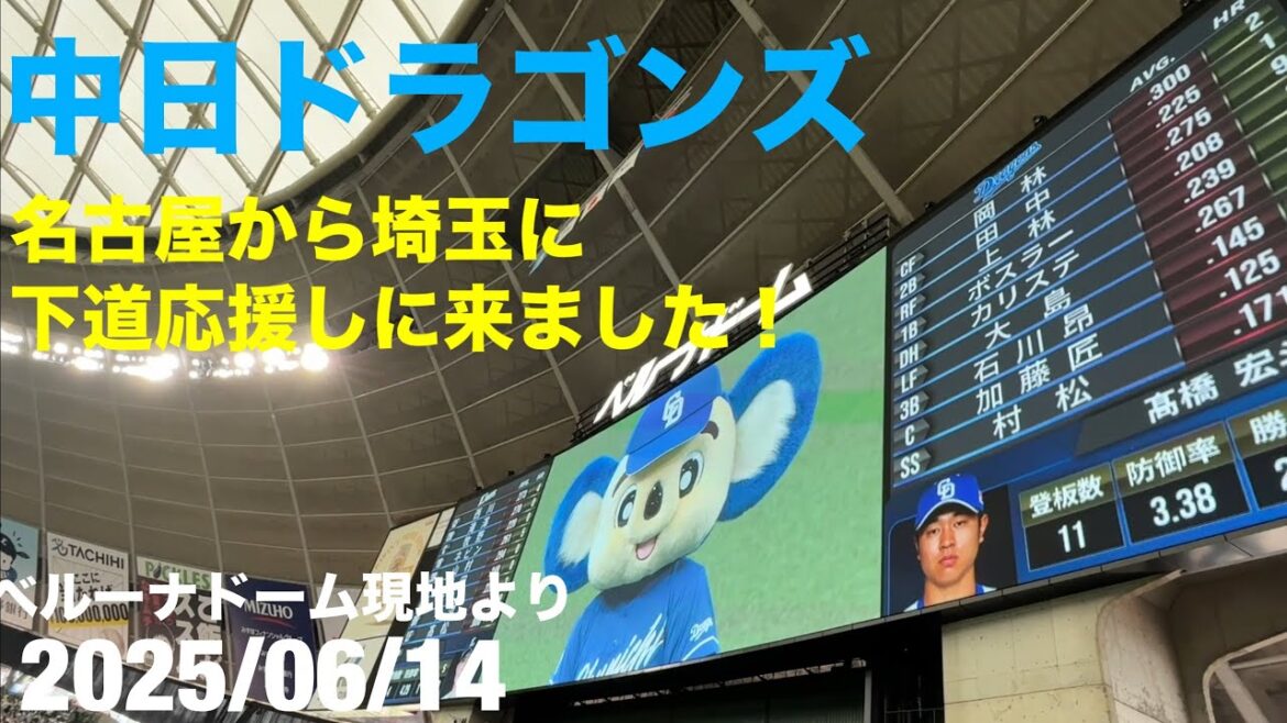 中日ドラゴンズ 応援【名古屋から下道でベルーナドームに行きました】中日ドラゴンズ 対 埼玉西武ライオンズ 2025/06/14