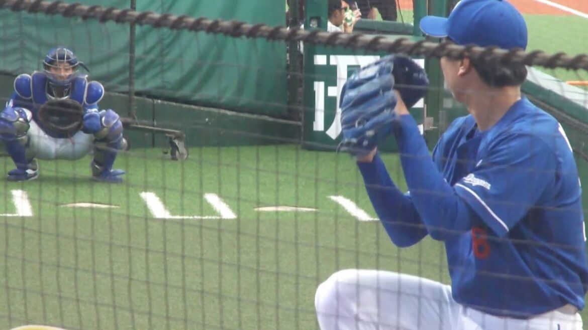 中日 松葉貴大が試合前にブルペンで投球練習　西武 vs 中日　2025年6月15日(日)　ベルーナドーム交流戦