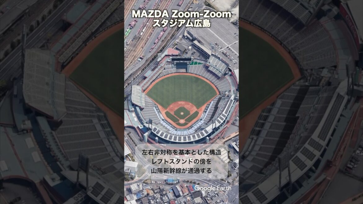 空から見る広島東洋カープの本拠地球場 マツダスタジアム