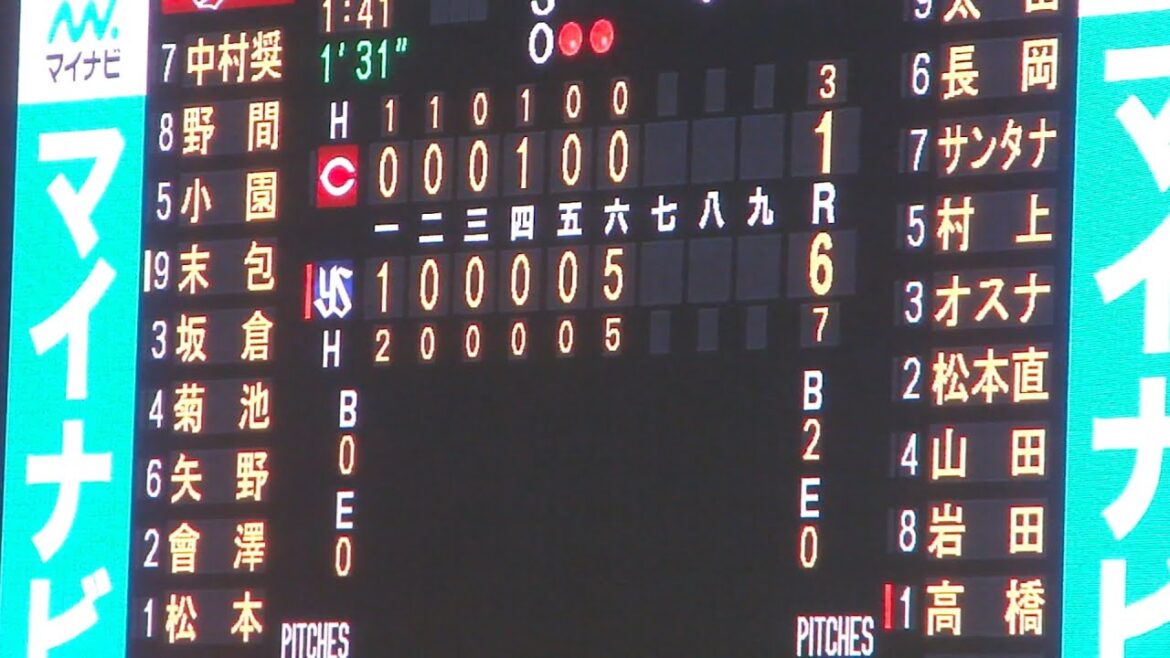 東京ヤクルトスワローズ 6回裏に打者一巡の猛攻で一挙5点のビッグイニング　オスナ・岩田幸宏の適時二塁打、松本直樹のタイムリーヒットなど　ヤクルト vs 広島　2024年8月17日(土) 神宮球場