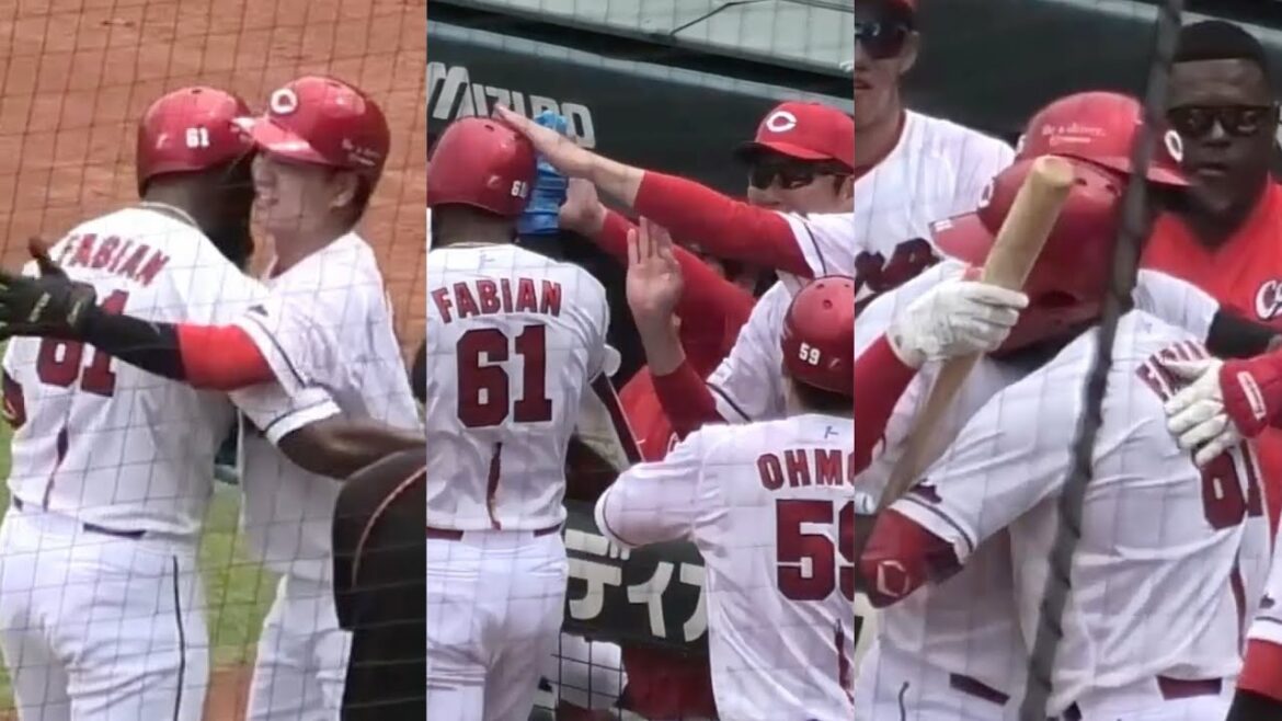 2回、ファビアンが第8号2ランホームランを打った瞬間のカープベンチ！広島東洋カープvs東北楽天ゴールデンイーグルス 2025年6月21日