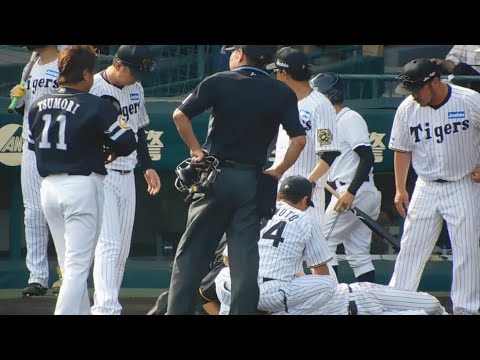 【痛すぎる離脱】中野拓夢 津守投手から頭部死球 担架が持ち込まれるも自力で立ち上がるも交代 【痛すぎる離脱】中野拓夢 津守投手から頭部死球 担架が持ち込まれるも自力で立ち上がるも交代