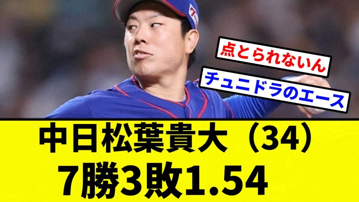 【ちゅにー松葉】中日松葉貴大(34)7勝3敗1.54 【プロ野球反応集】【2chスレ】【なんG】 【ちゅにー松葉】中日松葉貴大(34)7勝3敗1.54 【プロ野球反応集】【2chスレ】【なんG】