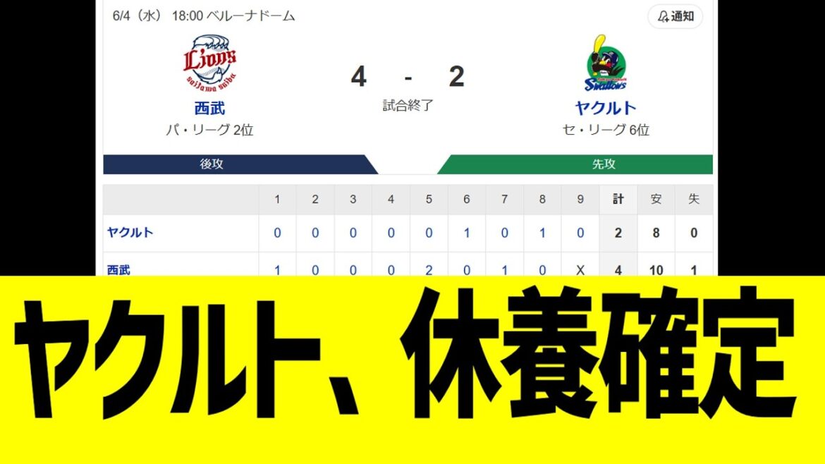 東京ヤクルトスワローズ、パリーグに引導を渡される