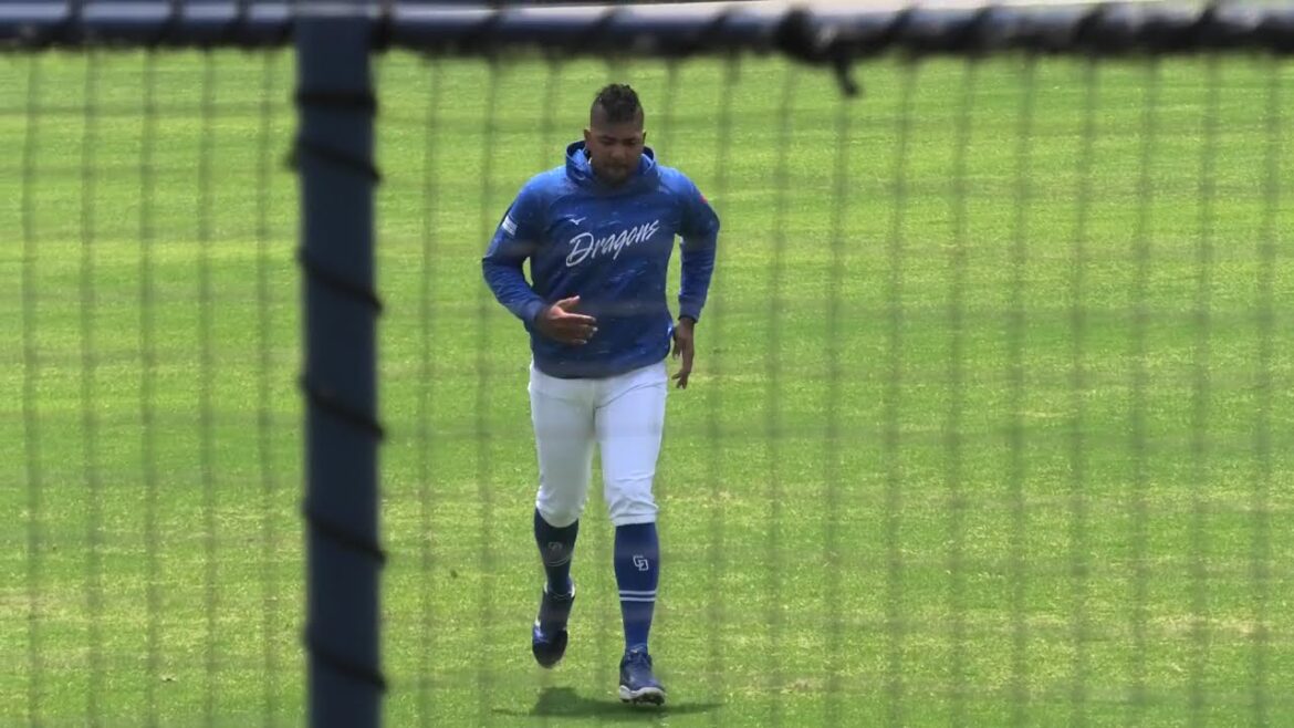 中日ドラゴンズ メヒア投手 先発投手の試合開始前ウォーミングアップ 2025/6/20 ナゴヤ球場