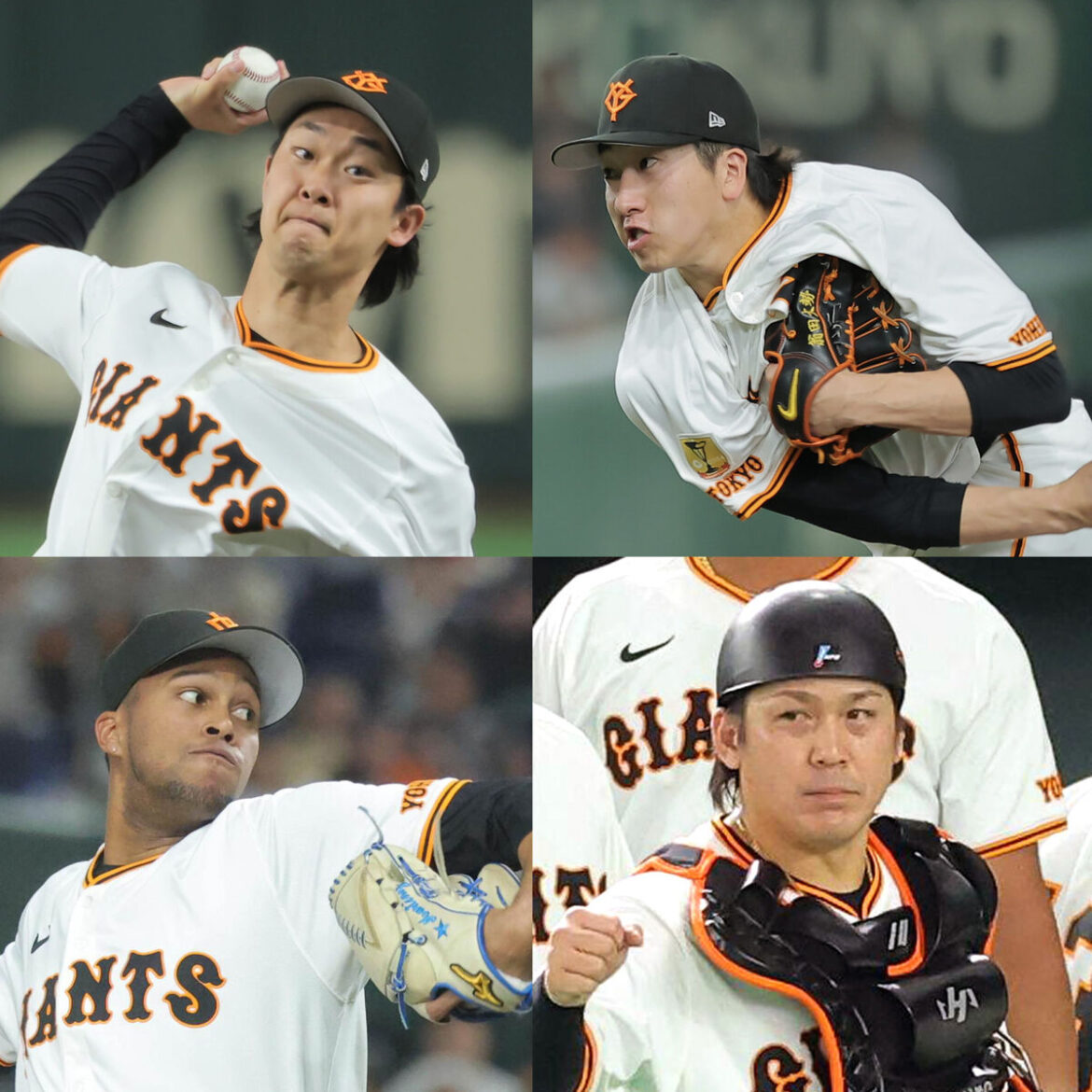 【巨人】大勢、甲斐拓也がオールスターファン投票中間発表最終回でトップ 山崎伊織とR・マルティネスが2位 – スポーツ報知 巨人の(右上から時計回りに)大勢、甲斐、マルティネス、山崎