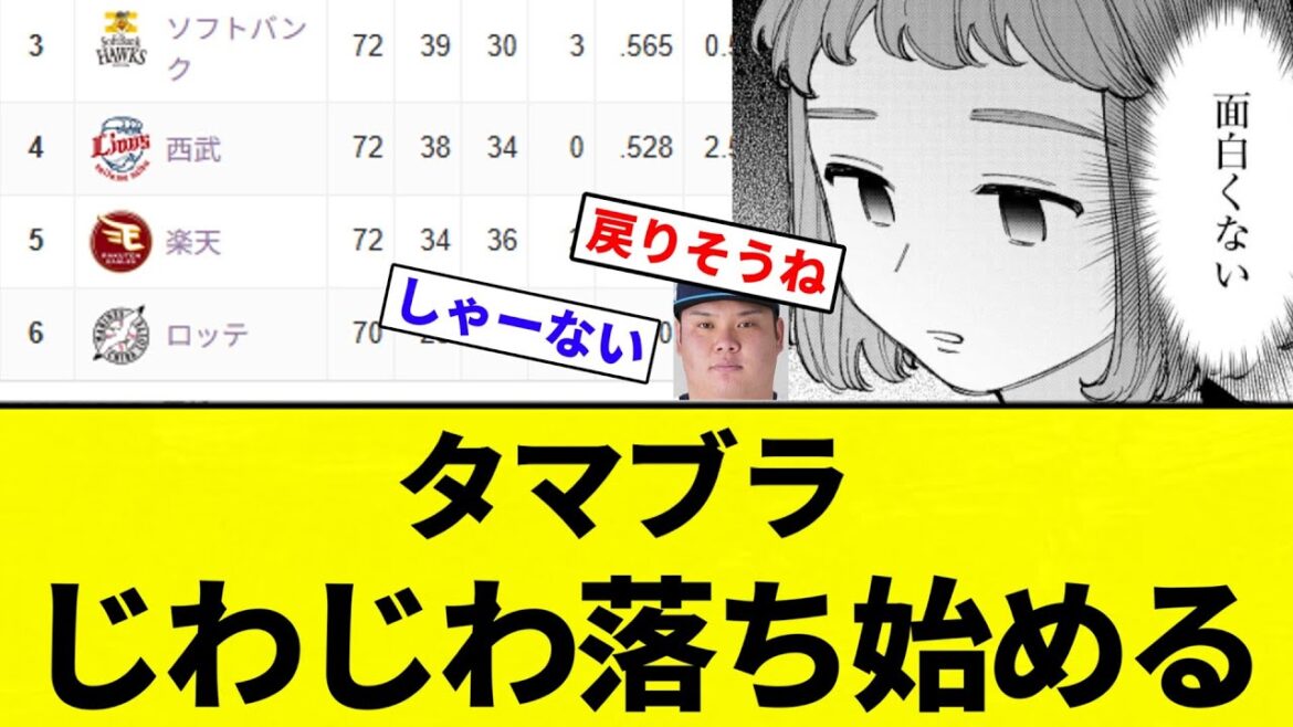 【タマブラに戻ってしまうぞ】西武ライオンズさん、じわじわ落ち始める【プロ野球反応集】【2chスレ】【なんG】