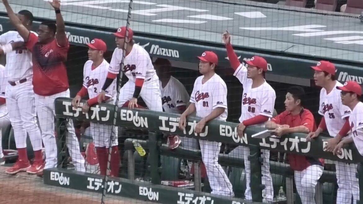 スタメン中村奨成が逆転となるレフトスタンドへの2ランホームランを打った瞬間のカープベンチ！広島東洋カープvs東京ヤクルトスワローズ 2025年7月2日