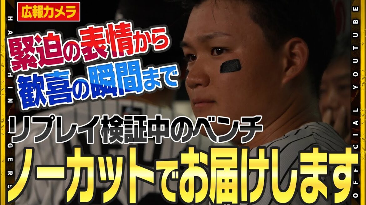 【舞台裏】広報カメラがとらえた勝負を分けるリプレイ検証中のベンチ！#森下翔太 選手 執念のホームイン！セーフを願い固唾を飲んで見守る選手の表情にご注目ください！