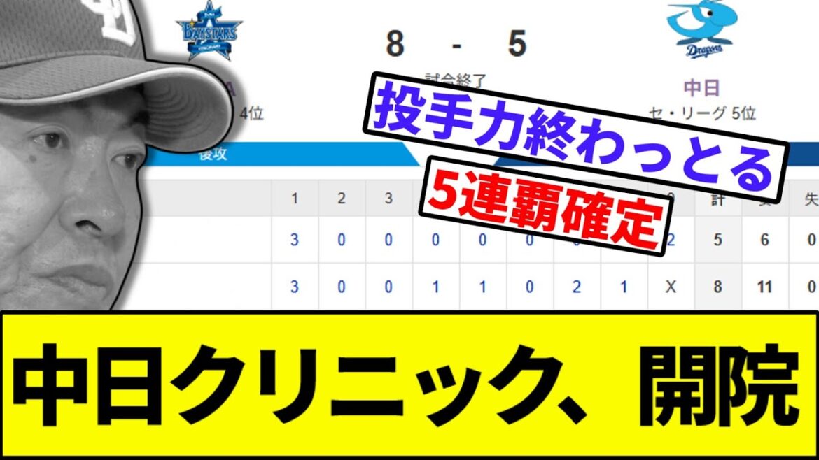 【ワーストタイの5連敗&借金二桁王手】中日クリニック、開院【なんJ反応】【なんG反応】【プロ野球反応集】【2chスレ】【5chスレ】【巨人】【阪神】【中日】【横浜ベイスターズ】【ヤクルト】【カープ】 【ワーストタイの5連敗&借金二桁王手】中日クリニック、開院【なんJ反応】【なんG反応】【プロ野球反応集】【2chスレ】【5chスレ】【巨人】【阪神】【中日】【横浜ベイスターズ】【ヤクルト】【カープ】