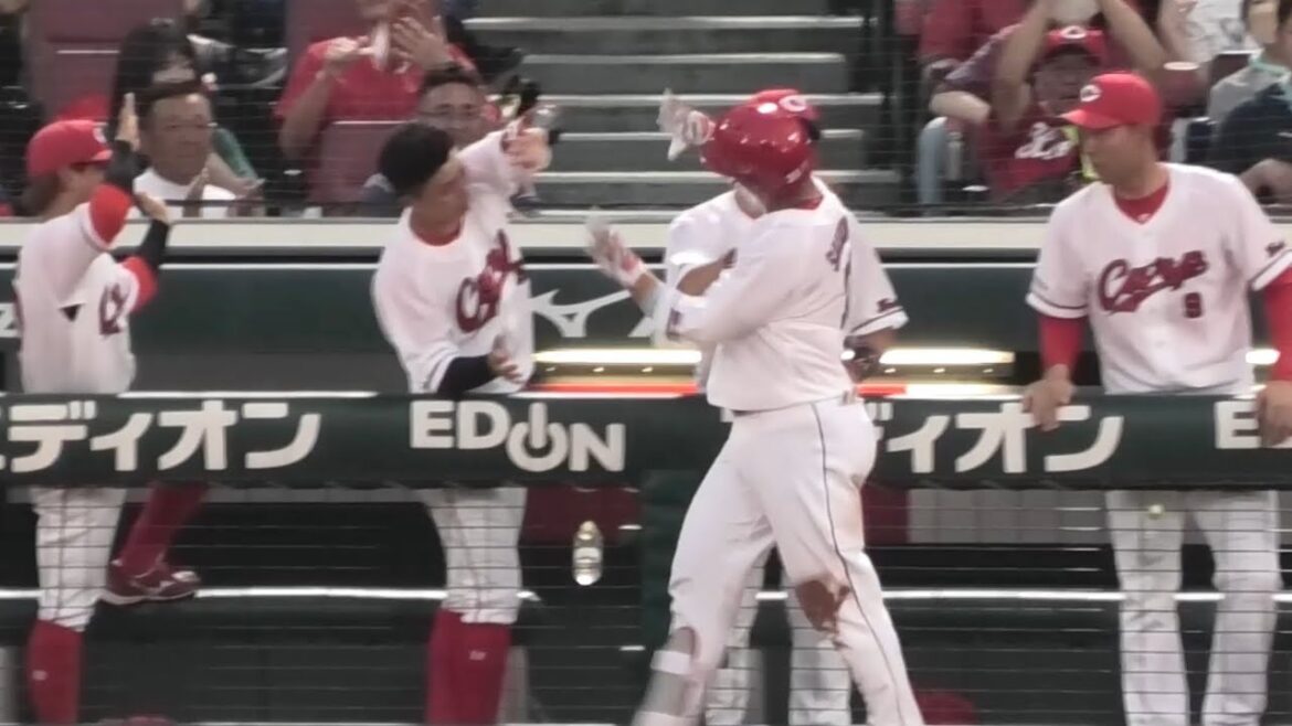 4回、坂倉将吾が反撃の狼煙となるライトスタンドへのホームランを打った瞬間のカープベンチ！広島東洋カープvs東京ヤクルトスワローズ 2025年7月1日