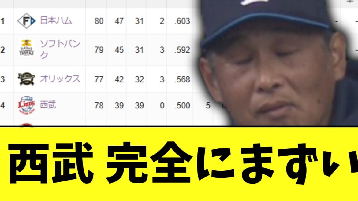 【悲報】西武ライオンズ　2ゲーム差で完全にまずい
